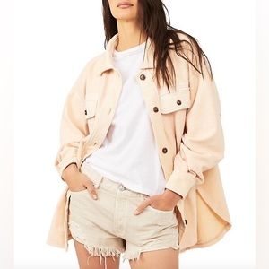 Free People Oversized Teddy Shacket in Blush